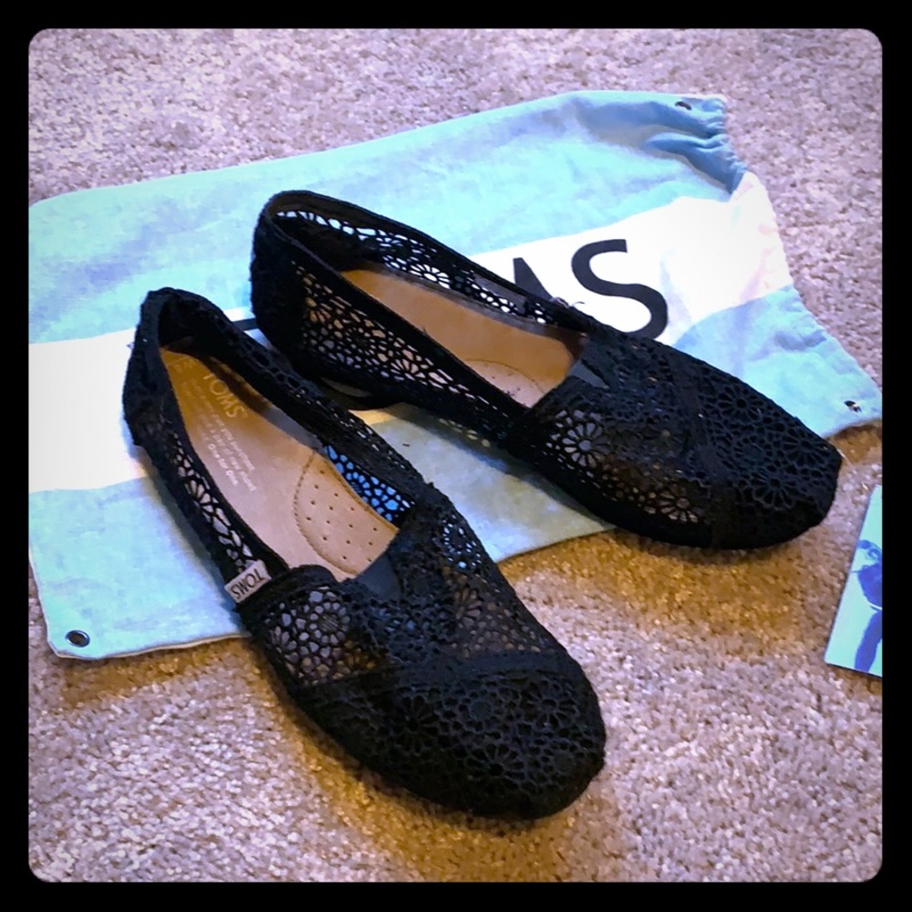 Toms Black Crochet Flats